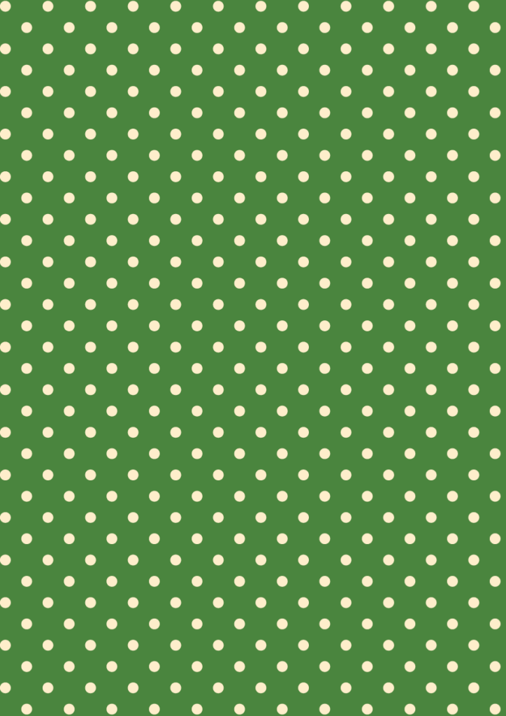 Classic cream polka dot pattern in a small seamless repeat on a rich green background