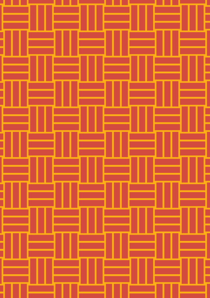 Retro geometric stripe pattern with alternating red linear blocks in a bold seamless repeat on an orange background