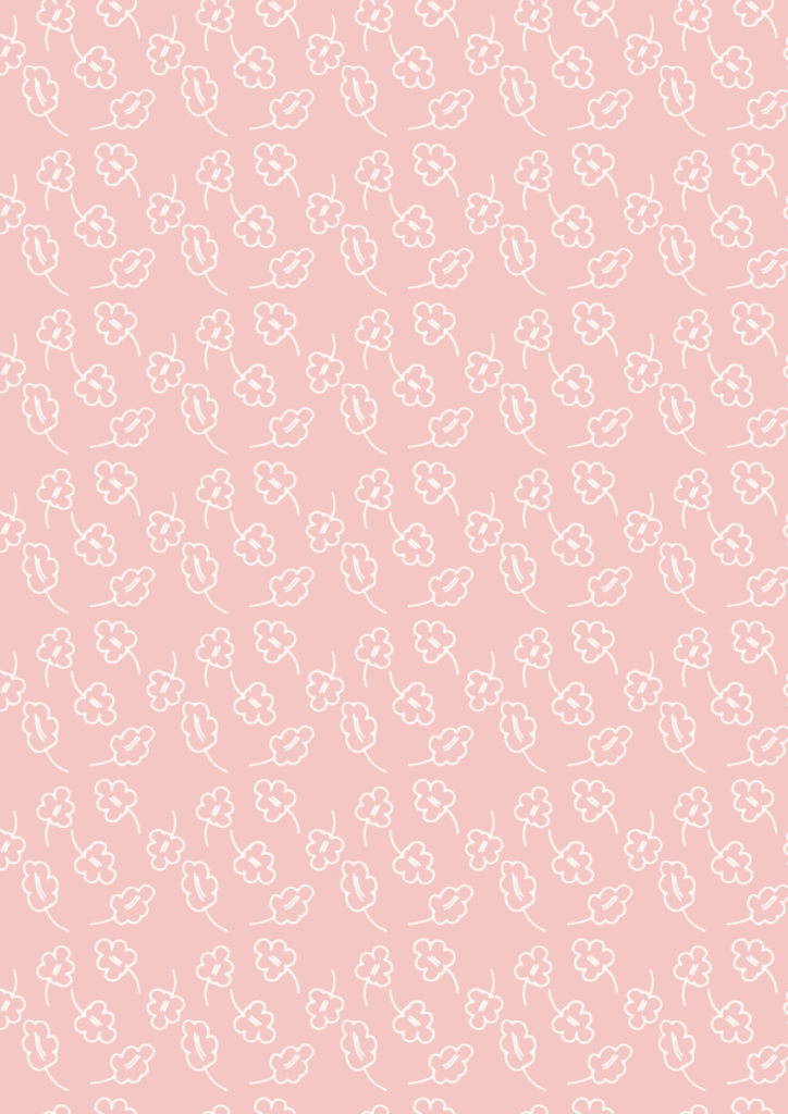 Delicate white floral outline pattern with tiny blossoms and leaves in a soft seamless repeat on a blush pink background