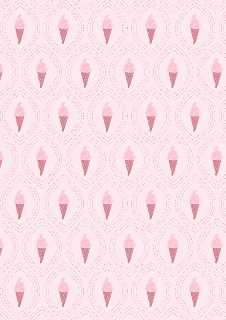 Sweet pink ice cream cone pattern with soft serve motifs in a playful seamless repeat on a blush background