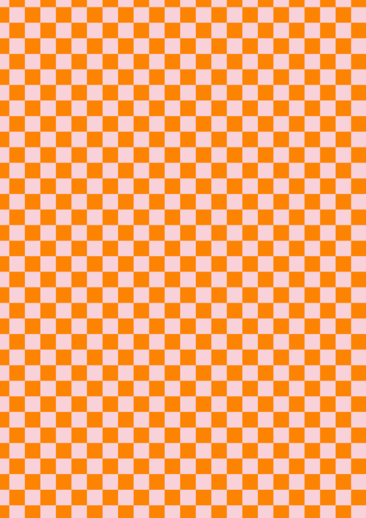 Orange checkerboard pattern in a bold seamless geometric repeat with warm peach and citrus tones