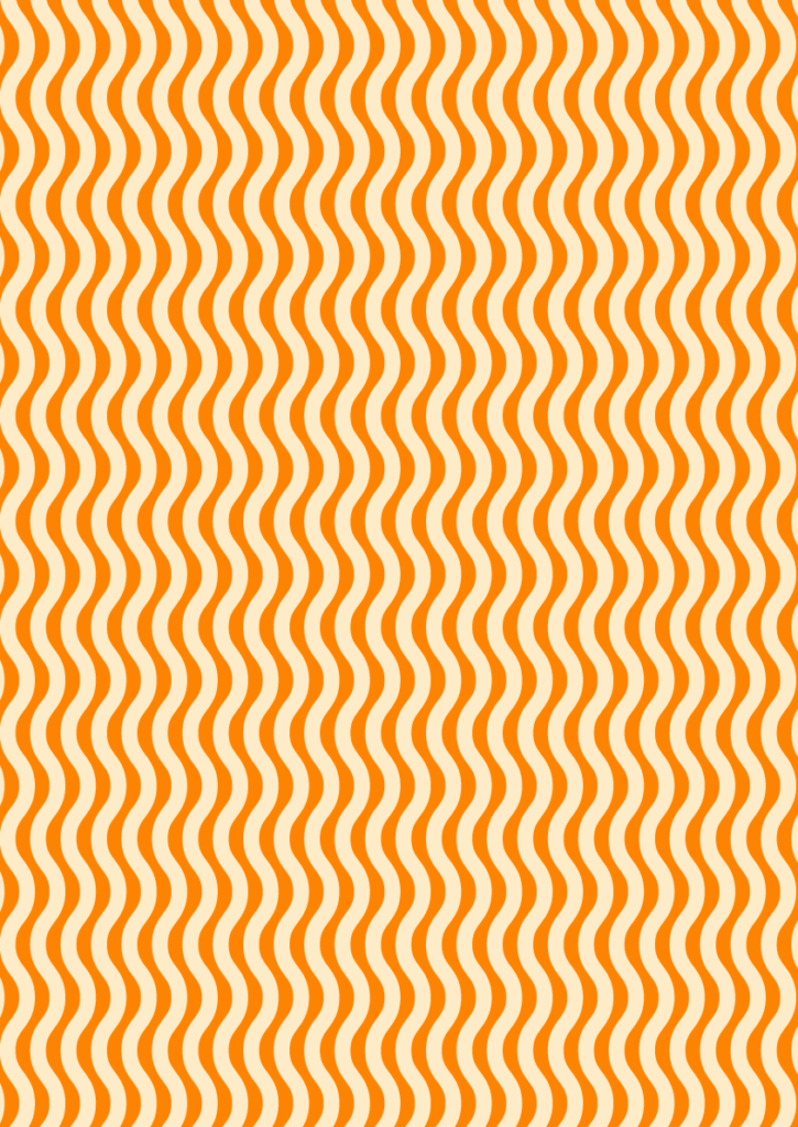 Orange wavy stripe pattern in a playful seamless retro repeat with flowing vertical lines on a cream background
