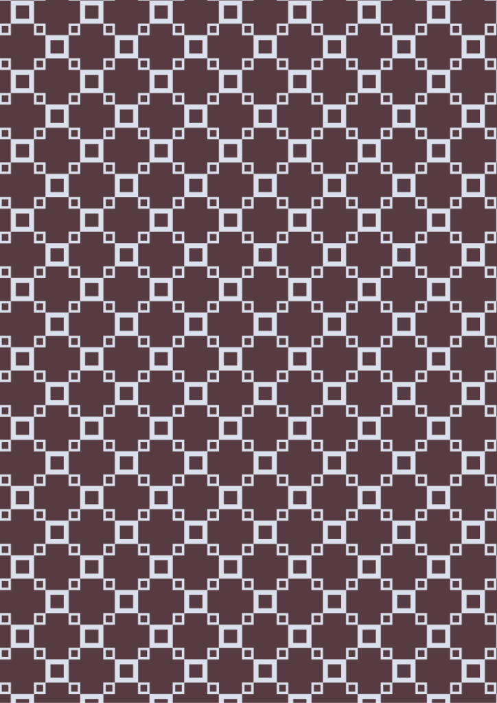 Geometric square lattice pattern with linked white outlined blocks in a seamless repeat on a deep mauve background