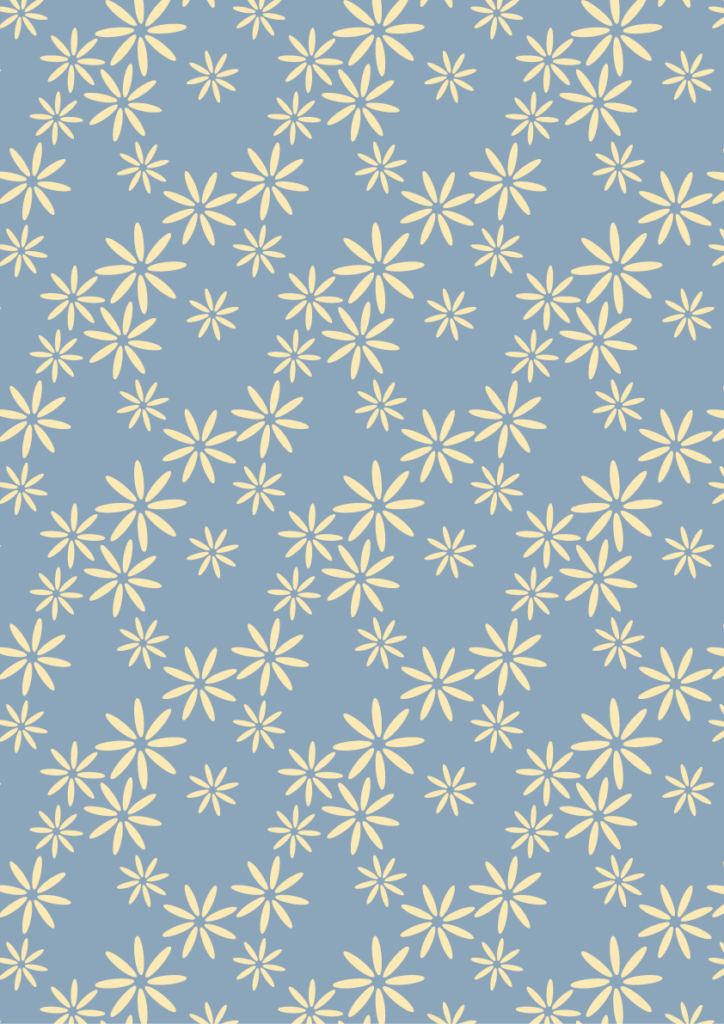 Scattered daisy pattern with soft cream floral silhouettes in a simple seamless repeat on a dusty blue background