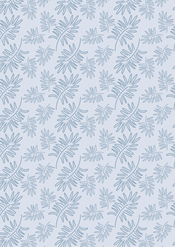 Soft blue botanical leaf pattern with scattered foliage, light airy seamless design for fabric and wallpaper