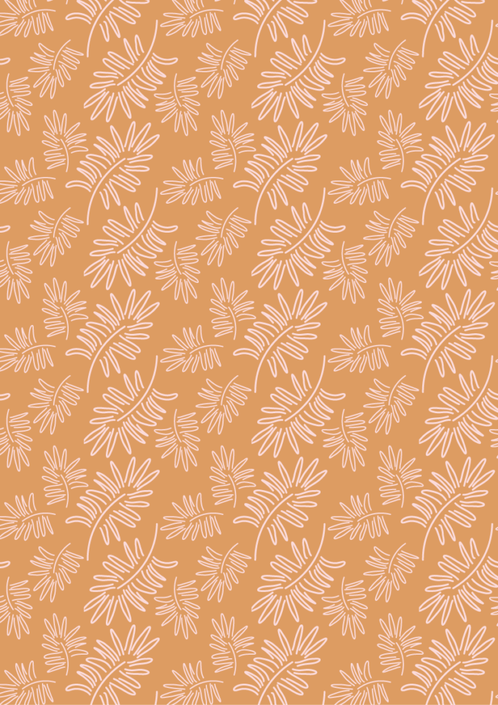 Delicate botanical leaf pattern in warm peach tones with fine line foliage, elegant seamless print for fabric and wallpaper