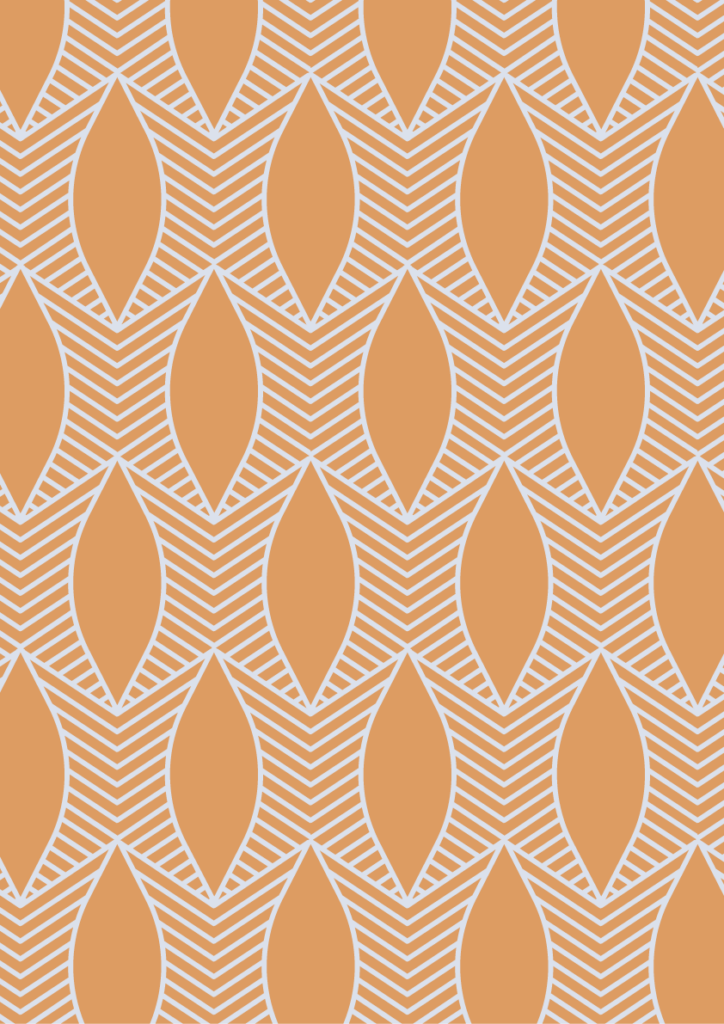 Retro leaf geometric pattern in warm mustard and cream with curved line details, mid-century modern seamless design