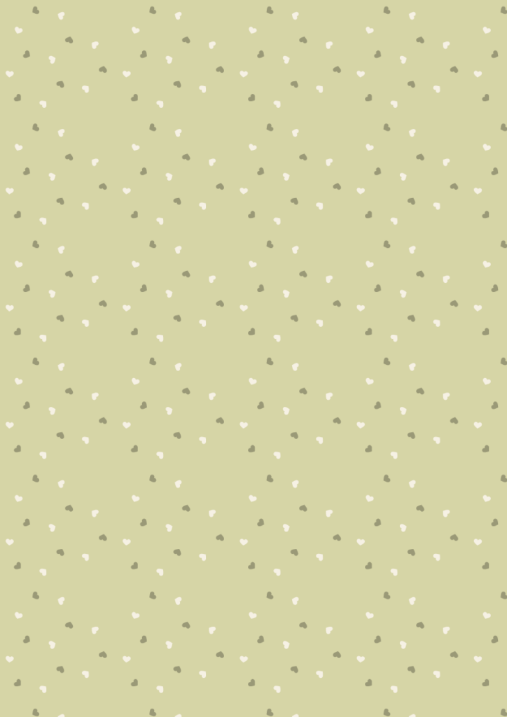 Tiny heart pattern with scattered cream and olive hearts in a subtle seamless repeat on a soft sage background