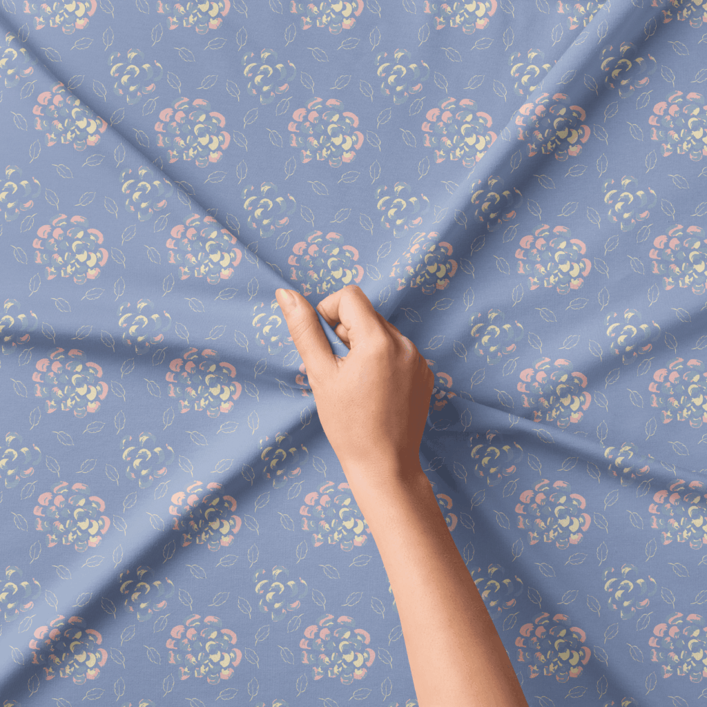 Blue fabric with small floral pattern
