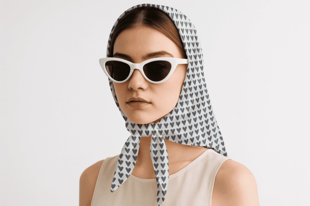 Woman wearing sunglasses and patterned headscarf
