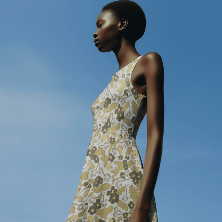 Woman in yellow floral dress