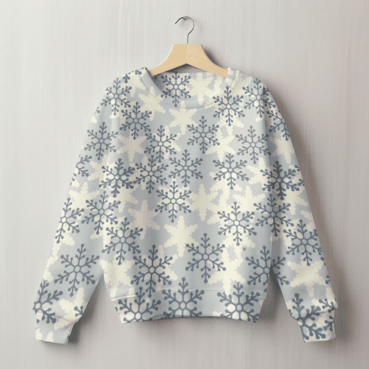 Blue floral sweater on hanger